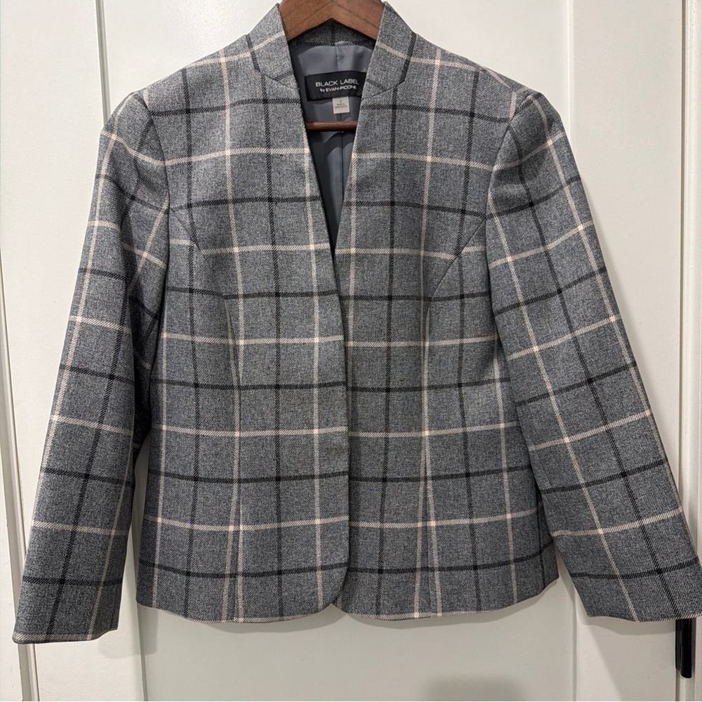 Evan Picone Black Label Gray Plaid Classy Business Women's Blazer Size 4